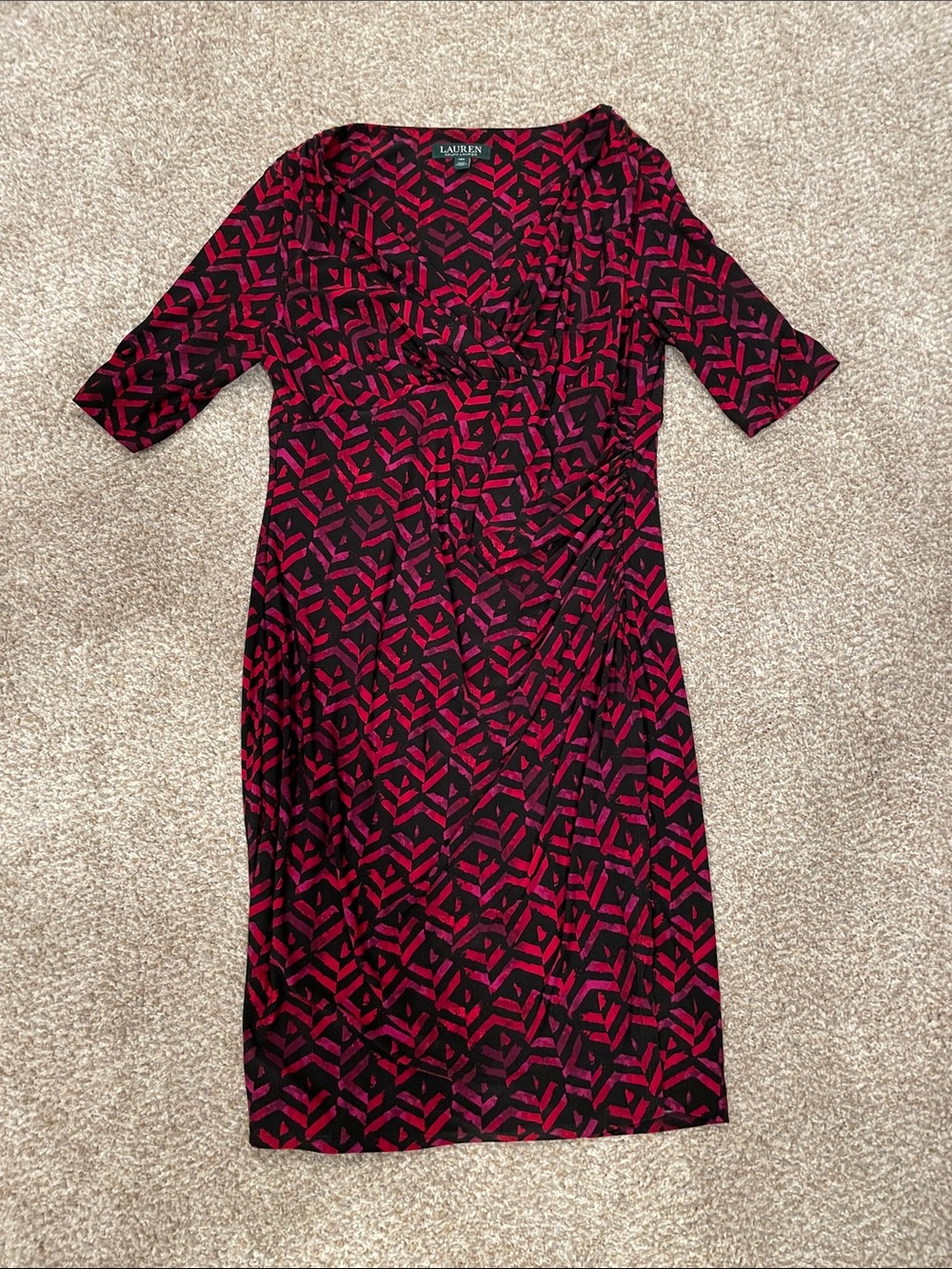 Lauren Ralph Lauren Black and Red Geometric Midi Dress